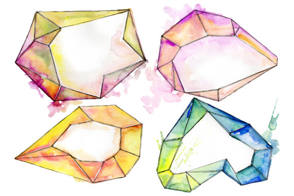 Aquamarine Crystals Watercolor