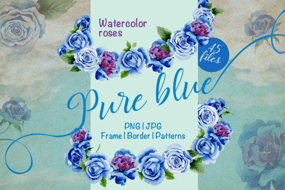 Beautiful Blue Roses Watercolor Flower Set