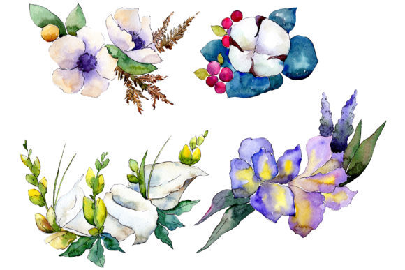 Bouquet Flower Composition Watercolor Set for Illustrations