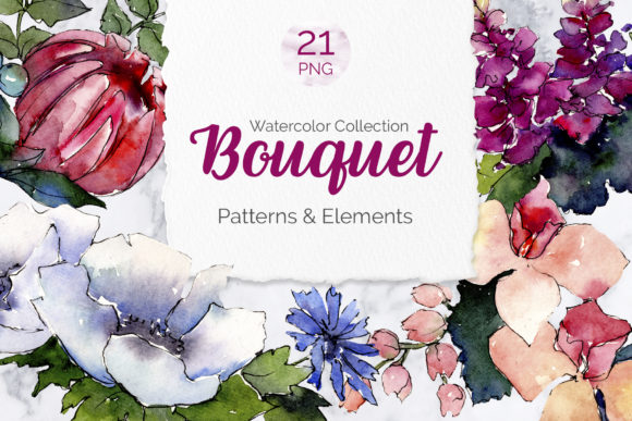 Bouquet of Flowers Elegance Watercolor Illustrations