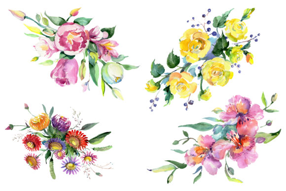 Bouquet of Flowers Matures Feelings Watercolor Illustrations