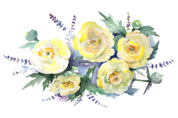 Bouquet of Yellow Flowers Watercolor Illustrations
