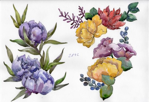 Bouquet Tropical Flower Watercolor Set