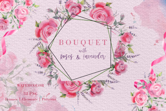 Bouquet with Roses and Lavender Watercolor