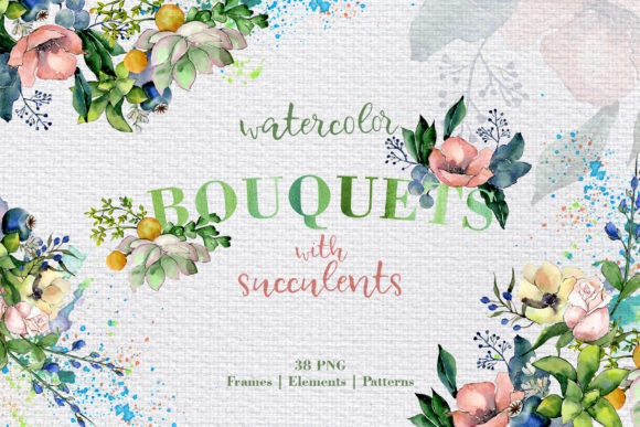 Bouquets with Succulents Watercolor Illustrations