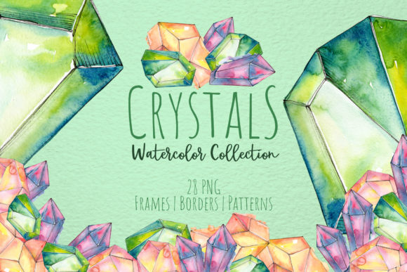 Crystals Are Blue, Green and Red Watercolor Png & Illustrations