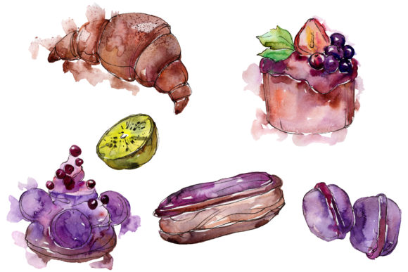 Dessert Brown Watercolor Illustrations