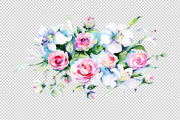 Festive Bouquet of Flowers PNG Watercolor Set