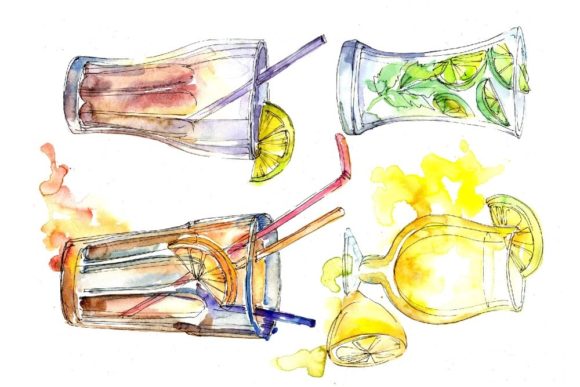 Ice Tea Watercolor Set for Illustrations