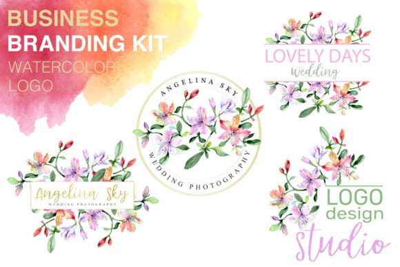 LOGO with Alstroemerias Watercolor Illustrations