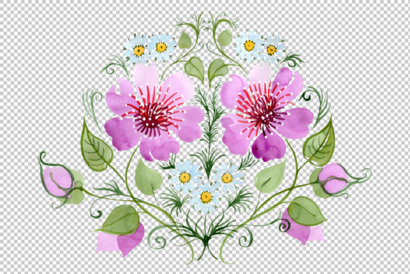 Ornament with Daisies PNG Watercolor Set and Illustrations