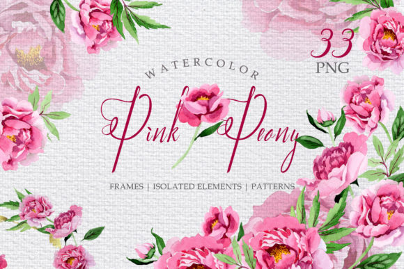 Pink Peonies Flavor of Love Watercolor Png Illustrations