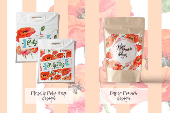 Red Poppies Watercolor Set and Illustrations