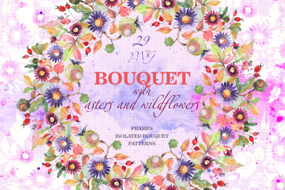 Watercolor Bouquet with Asters and Wildflowers PNG