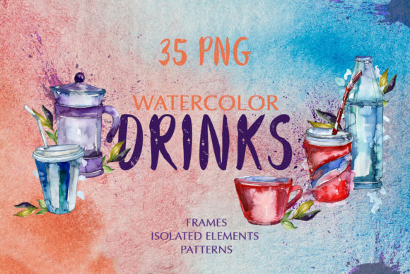 Watercolor Drinks Set and Illustrations