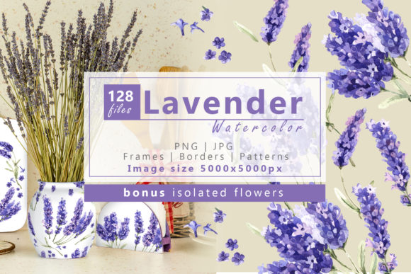 Wildflowers Lavender Watercolor Set for Illustrations